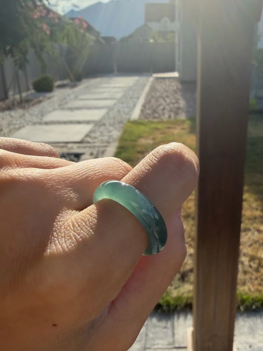 Natural Type A Guatemalan High Ice Jadeite Solid Band Ring with Snowflake Cotton